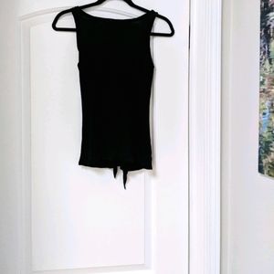 Ann Taylor Black Sleeveless Top with Front Tie